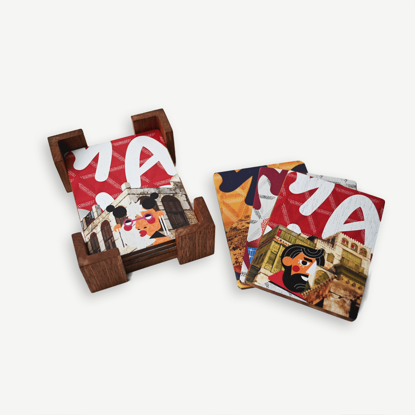 Mand Kingdom Wooden Coaster Set