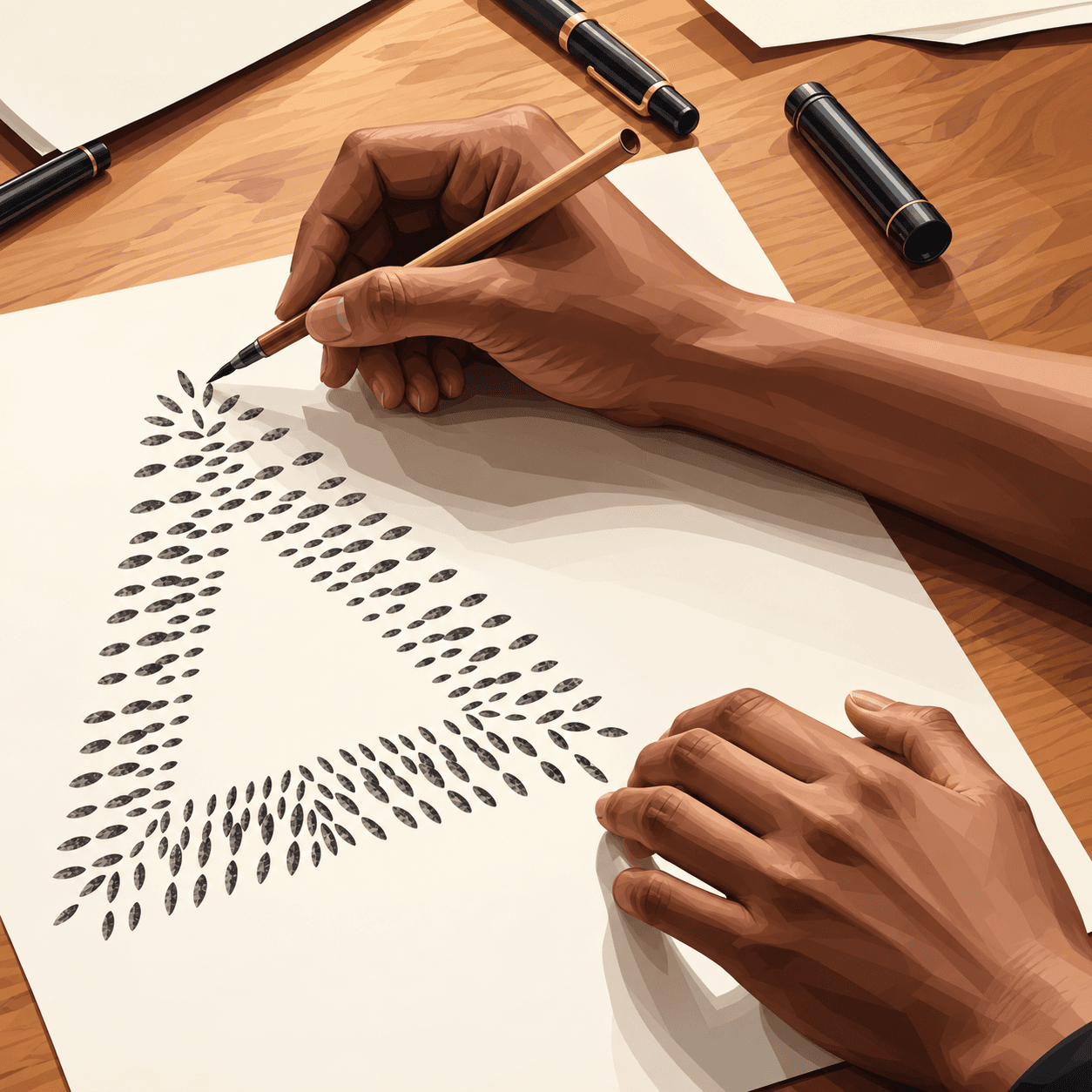 A designer drawing the textured geometric MAND wolf icon