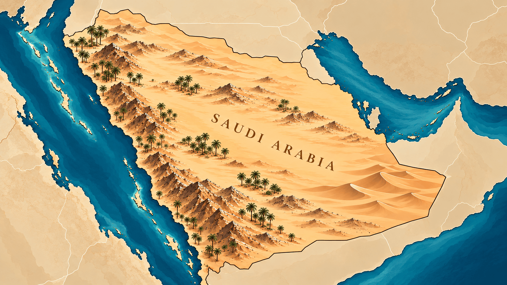 Illustrated map of the Arabian Peninsula